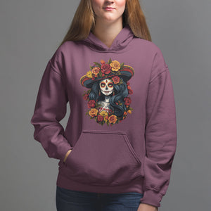 Day of the Dead Women Hoodie La Catrina De Los Muertos Calavera Sugar Skull Women TS02 Maroon Printyourwear