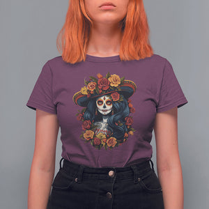 Day of the Dead Women T Shirt For Women La Catrina De Los Muertos Calavera Sugar Skull Women TS02 Maroon Printyourwear