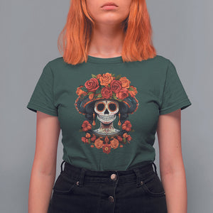 Day of the Dead Women T Shirt For Women Dia De Los Muertos Calavera Sugar Skull Women TS02 Dark Forest Green Printyourwear