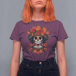 Day of the Dead Women T Shirt For Women Dia De Los Muertos Calavera Sugar Skull Women TS02 Maroon Printyourwear