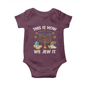 Funny Jewish Hanukkah Baby Onesie This How We Jew It Menorah Chanukah TS02 Maroon Print Your Wear