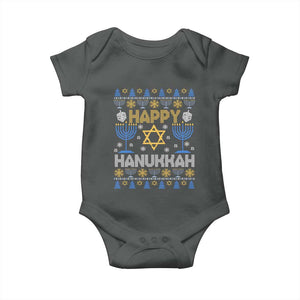Happy Hanukkah Baby Onesie Jewish Festival of Lights Hanukkiah Menorah Ugly Chanukah TS02 Dark Heather Print Your Wear