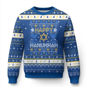 Happy Hanukkah Ugly Sweater Jewish Festival of Lights Hanukkiah Menorah Ugly Chanukah TS02 Blue White Print Your Wear