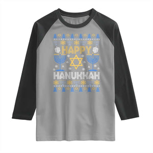 Happy Hanukkah Raglan Shirt Jewish Festival of Lights Hanukkiah Menorah Ugly Chanukah TS02 Sport Gray Black Print Your Wear