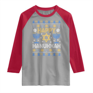 Happy Hanukkah Raglan Shirt Jewish Festival of Lights Hanukkiah Menorah Ugly Chanukah TS02 Sport Gray Red Print Your Wear