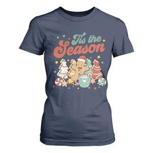 Christmas Cookies T Shirt For Women Tis The Season Xmas Tree Cakes Gingerbread Man Retro Groovy TS02 Navy Print Your Wear