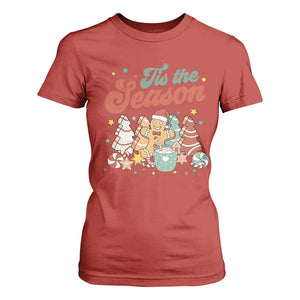 Christmas Cookies T Shirt For Women Tis The Season Xmas Tree Cakes Gingerbread Man Retro Groovy TS02 Red Print Your Wear