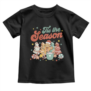 Christmas Cookies Toddler T Shirt Tis The Season Xmas Tree Cakes Gingerbread Man Retro Groovy TS02 Black Print Your Wear