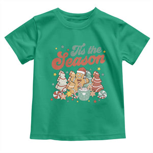 Christmas Cookies Toddler T Shirt Tis The Season Xmas Tree Cakes Gingerbread Man Retro Groovy TS02 Irish Green Print Your Wear