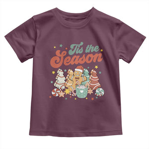Christmas Cookies Toddler T Shirt Tis The Season Xmas Tree Cakes Gingerbread Man Retro Groovy TS02 Maroon Print Your Wear