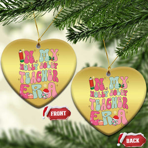 In My Holly Jolly Teacher Era Xmas Groovy Christmas Christmas Ornament TS02 Heart Gold Print Your Wear