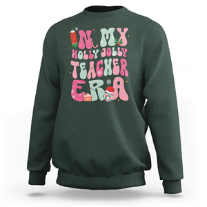 In My Holly Jolly Teacher Era Xmas Groovy Christmas Sweatshirt TS02 Dark Forest Green Printyourwear