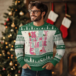 In My Holly Jolly Teacher Era Xmas Groovy Christmas Ugly Christmas Sweater TS02 Green Print Your Wear