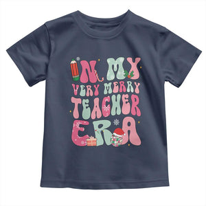 In My Very Merry Teacher Era Xmas Groovy Christmas Toddler T Shirt TS02 Navy Print Your Wear