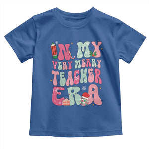 In My Very Merry Teacher Era Xmas Groovy Christmas Toddler T Shirt TS02 Royal Blue Print Your Wear