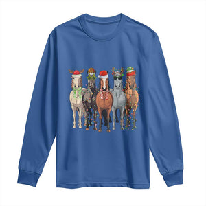 Funny Christmas Horse Long Sleeve Shirt Xmas Light Reindeer Horses Crew with Santa Hat TS02 Royal Blue Print Your Wear