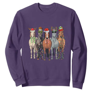 Funny Christmas Horse Sweatshirt Xmas Light Reindeer Horses Crew with Santa Hat TS02 Purple Print Your Wear
