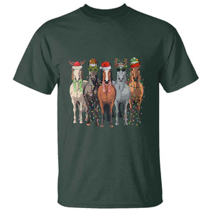 Funny Christmas Horse T Shirt Xmas Light Reindeer Horses Crew with Santa Hat TS02 Dark Forest Green Print Your Wear