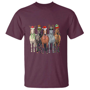 Funny Christmas Horse T Shirt Xmas Light Reindeer Horses Crew with Santa Hat TS02 Maroon Print Your Wear