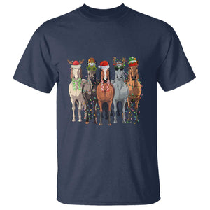 Funny Christmas Horse T Shirt Xmas Light Reindeer Horses Crew with Santa Hat TS02 Navy Print Your Wear