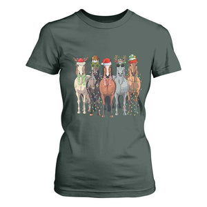 Funny Christmas Horse T Shirt For Women Xmas Light Reindeer Horses Crew with Santa Hat TS02 Dark Forest Green Print Your Wear