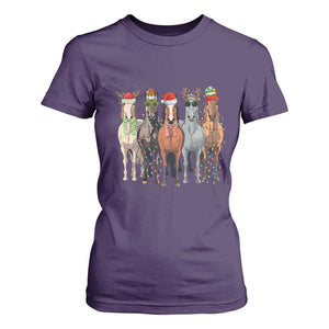 Funny Christmas Horse T Shirt For Women Xmas Light Reindeer Horses Crew with Santa Hat TS02 Purple Print Your Wear