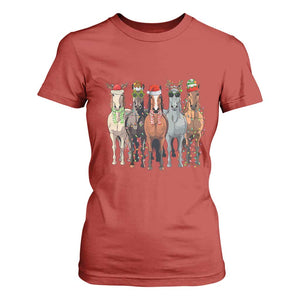 Funny Christmas Horse T Shirt For Women Xmas Light Reindeer Horses Crew with Santa Hat TS02 Red Print Your Wear