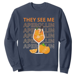 Aperol Spritz Sweatshirt They See Me Aperollin Summer Cocktail Sprizz TS02 Navy Print Your Wear