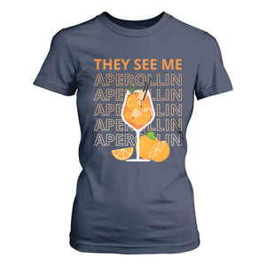 Aperol Spritz T Shirt For Women They See Me Aperollin Summer Cocktail Sprizz TS02 Navy Print Your Wear