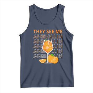 Aperol Spritz Tank Top They See Me Aperollin Summer Cocktail Sprizz TS02 Navy Print Your Wear
