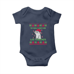 Funny Spanish Ugly Christmas Baby Onesie Yo Solo Vine Por Los Terrenos I'm Just Here For Feliz Navidad Mexican TS02 Navy Print Your Wear