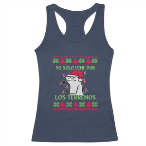 Funny Spanish Ugly Christmas Racerback Tank Top Yo Solo Vine Por Los Terrenos I'm Just Here For Feliz Navidad Mexican TS02 Navy Print Your Wear