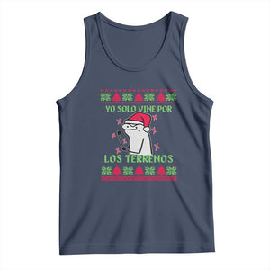 Funny Spanish Ugly Christmas Tank Top Yo Solo Vine Por Los Terrenos I'm Just Here For Feliz Navidad TS02 Navy Print Your Wear