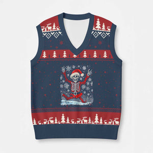 Dancing Skeleton Xmas V-Neck Knit Sweater Vest Snowy Xmas Night Santa TS02 Navy Red Print Your Wear