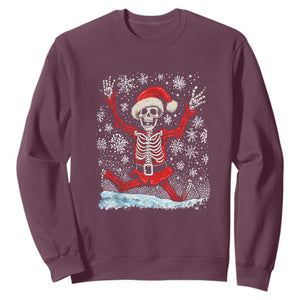 Dancing Skeleton Christmas Sweatshirt Snowy Xmas Night Santa TS02 Maroon Print Your Wear