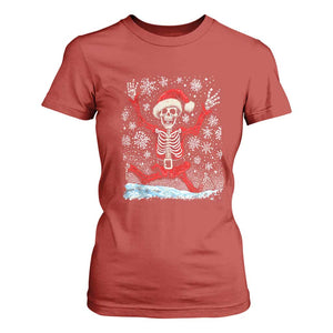 Dancing Skeleton Christmas T Shirt For Women Snowy Xmas Night Santa TS02 Red Print Your Wear