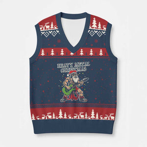 Heavy Metal Santa V-Neck Knit Sweater Vest Playing Guitar Xmas Rock Music Lover TS02 Navy Red Print Your Wear