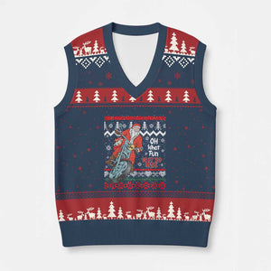 Biker Santa Claus V-Neck Knit Sweater Vest Xmas Motorcycle Oh What Fun It Is To Ride Ugly Sweater TS02 Navy Red Print Your Wear
