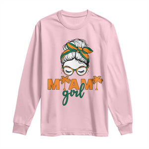 Miami Girl Messy Bun Bandana Long Sleeve Shirt South Florida Pride Palm Trees TS02 Light Pink Print Your Wear