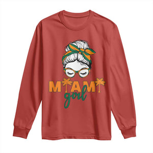 Miami Girl Messy Bun Bandana Long Sleeve Shirt South Florida Pride Palm Trees TS02 Red Print Your Wear
