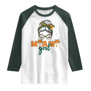 Miami Girl Messy Bun Bandana Raglan Shirt South Florida Pride Palm Trees TS02 White Dark Forest Green Print Your Wear