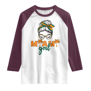 Miami Girl Messy Bun Bandana Raglan Shirt South Florida Pride Palm Trees TS02 White Maroon Print Your Wear