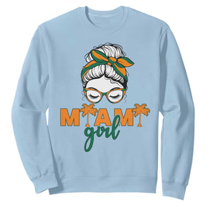 Miami Girl Messy Bun Bandana Sweatshirt South Florida Pride Palm Trees TS02 Light Blue Print Your Wear