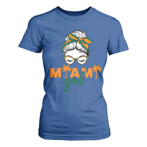 Miami Girl Messy Bun Bandana T Shirt For Women South Florida Pride Palm Trees TS02 Royal Blue Print Your Wear