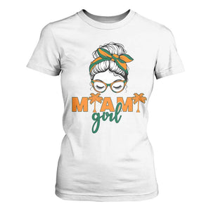 Miami Girl Messy Bun Bandana T Shirt For Women South Florida Pride Palm Trees TS02 White Print Your Wear