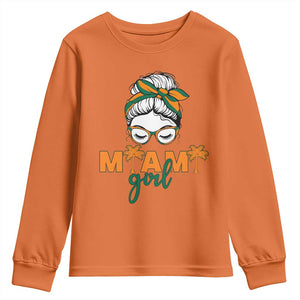 Miami Girl Messy Bun Bandana Youth Sweatshirt South Florida Pride Palm Trees TS02 Orange Print Your Wear