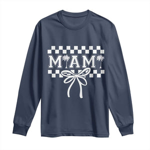 Preppy Miami Bow Aesthetic Long Sleeve Shirt Cute Checkered Palm Tree College Girl TS02 Navy Print Your Wear