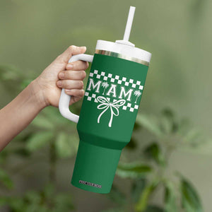 Preppy Miami Bow Aesthetic Tumbler With Handle Cute Checkered Palm Tree College Girl TS02 Print Your Wear