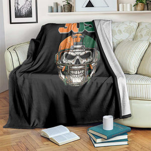 305 Football Warrior Skull Throw Blanket Orange and Green Miami Vibes TS02 Print Your Wear