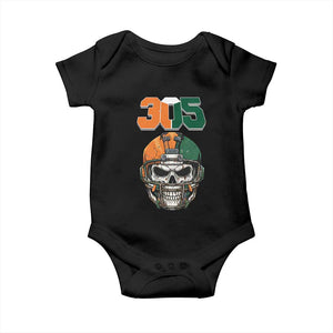 305 Football Warrior Skull Baby Onesie Orange and Green Miami Vibes TS02 Black Print Your Wear